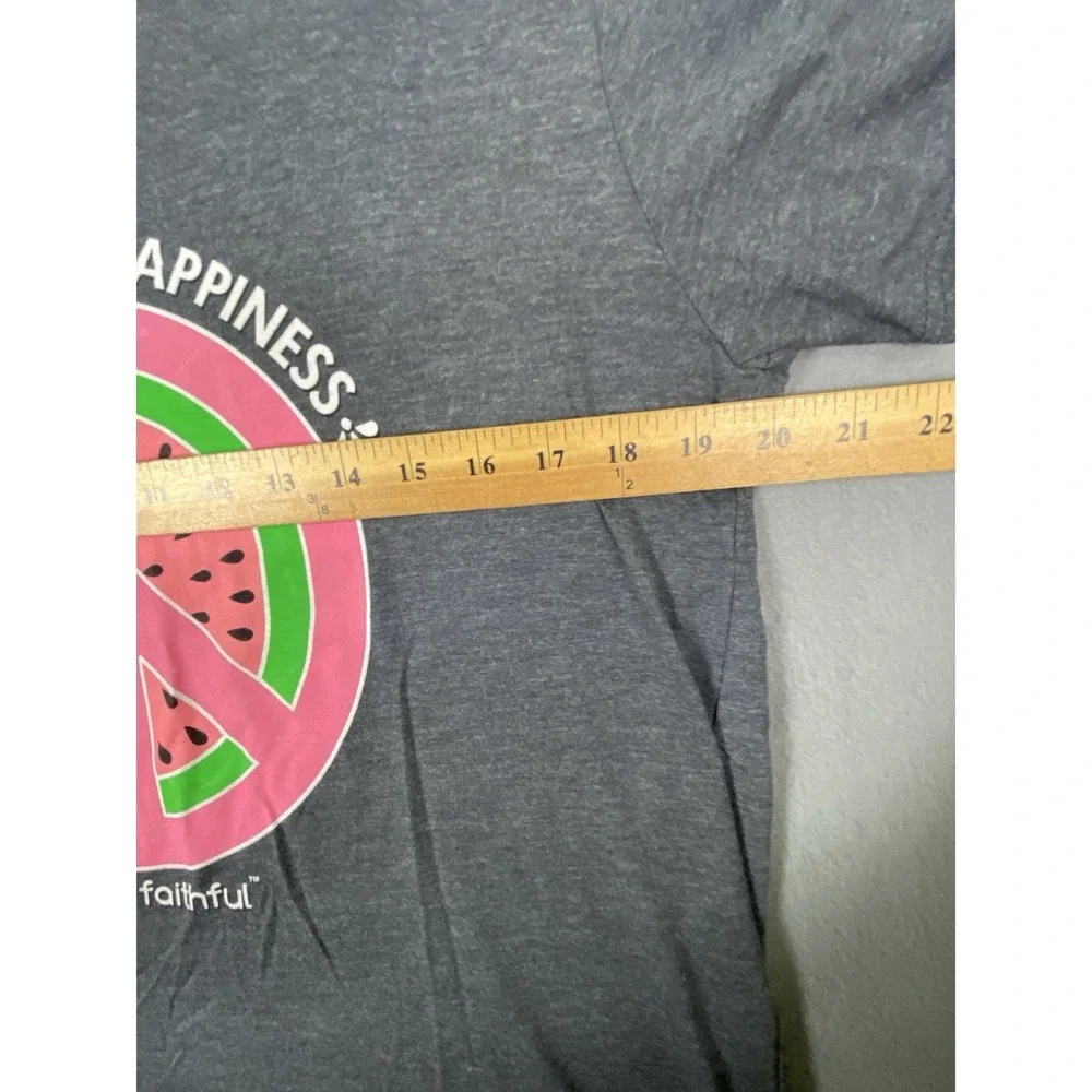 Simply Faithful "Peace Love Happiness" Watermelon Peace Symbol V Neck T Shirt L - Picture 4 of 8